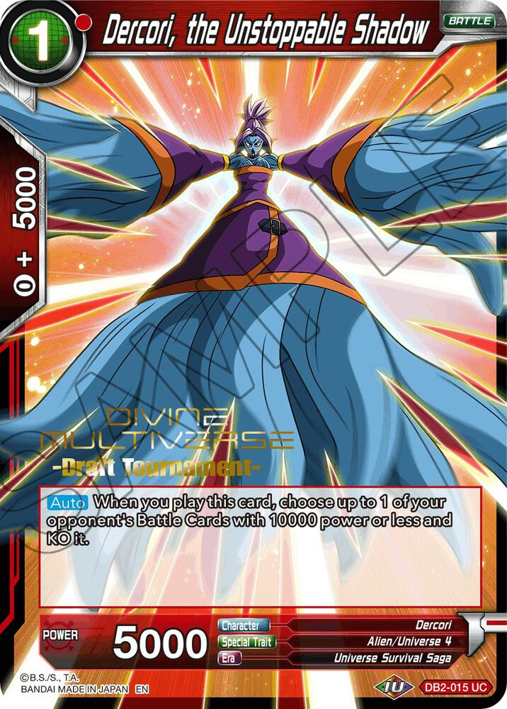 Dercori the Unstoppable Shadow Divine Multiverse Draft Tournament DB2-015 carta