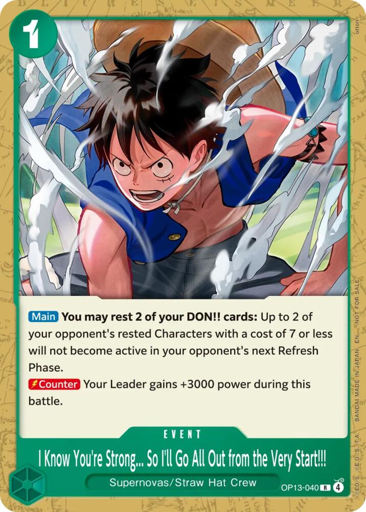 I Know Youre Strong So Ill Go All Out from the Very Start Tournament Pack 2026 Vol 4 OP13-040