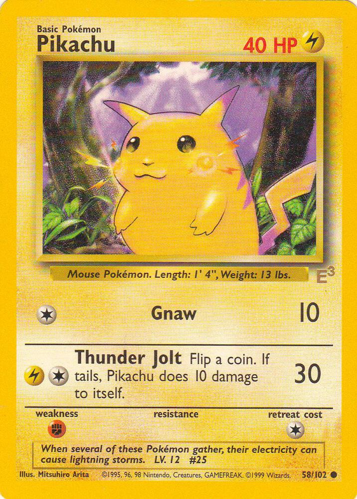 Pikachu 58 102 E3 Stamped 058/102 card