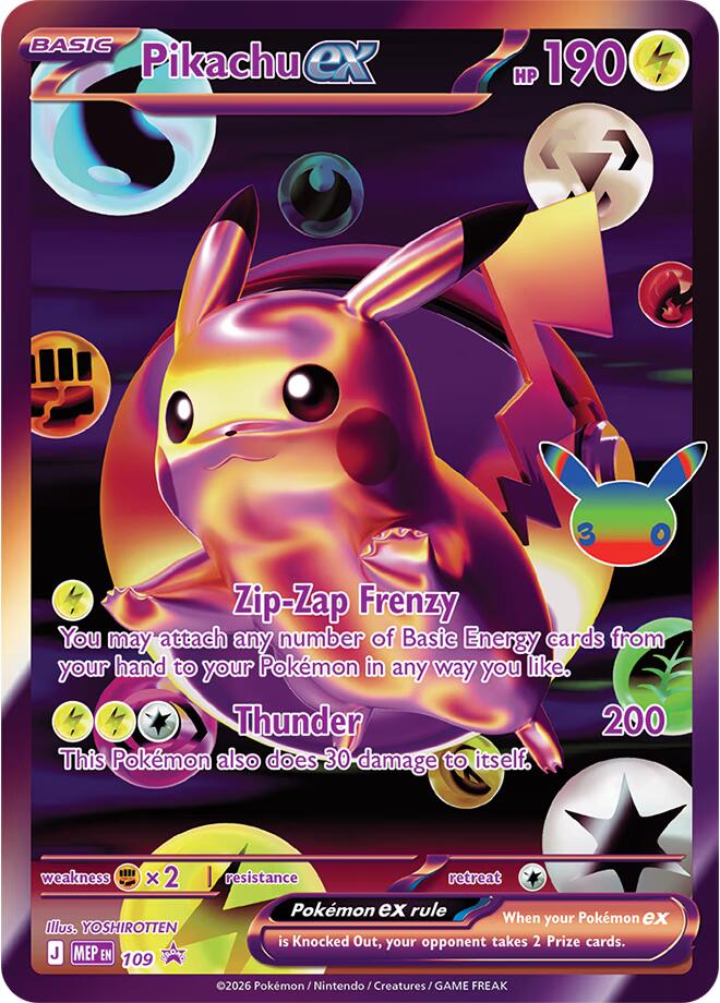 Pikachu ex 109 30th Celebration card
