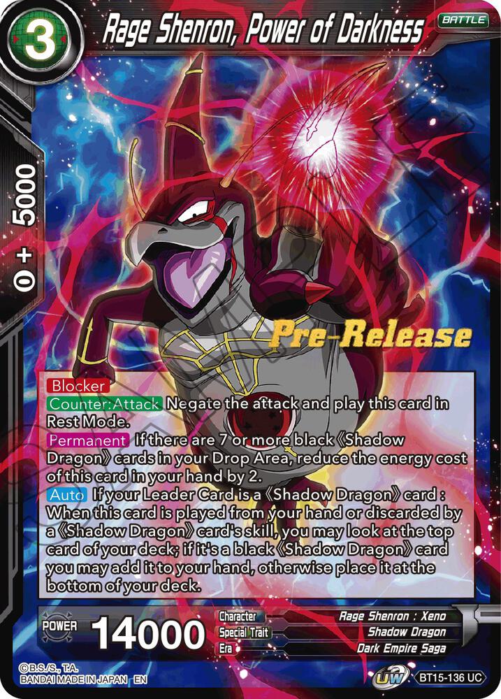 Rage Shenron Power of Darkness BT15-136 carta
