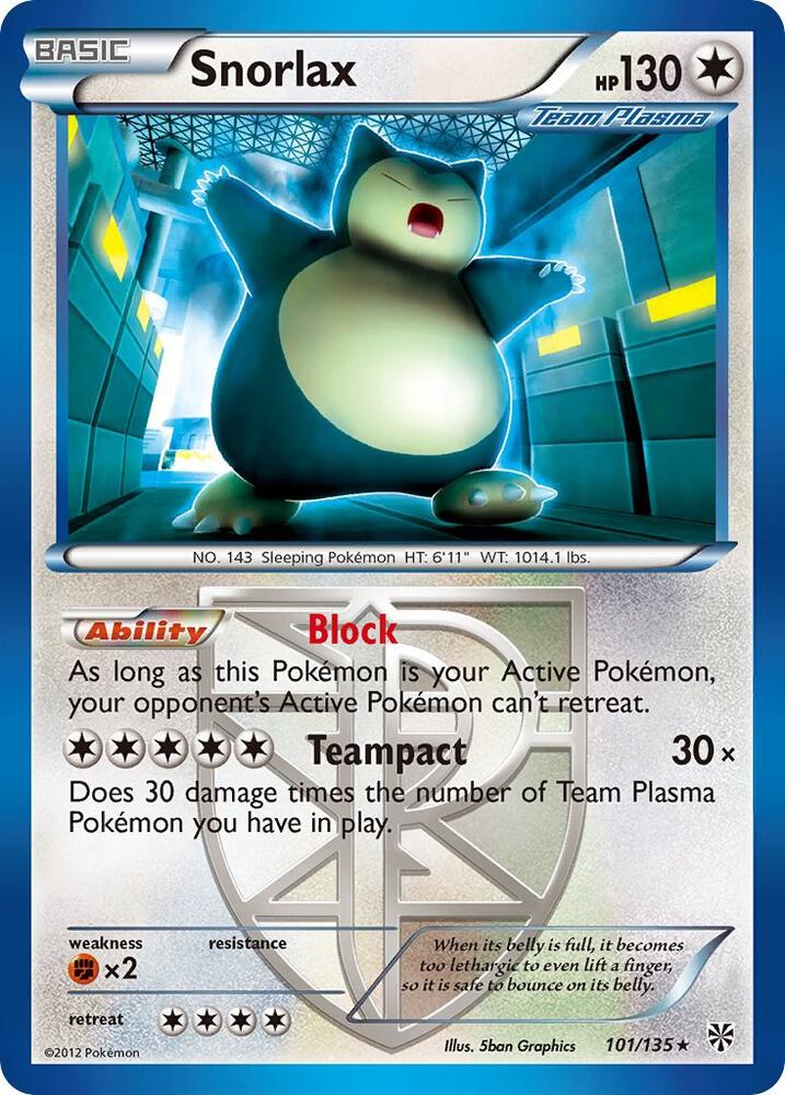Snorlax Team Plasma 101/135 card