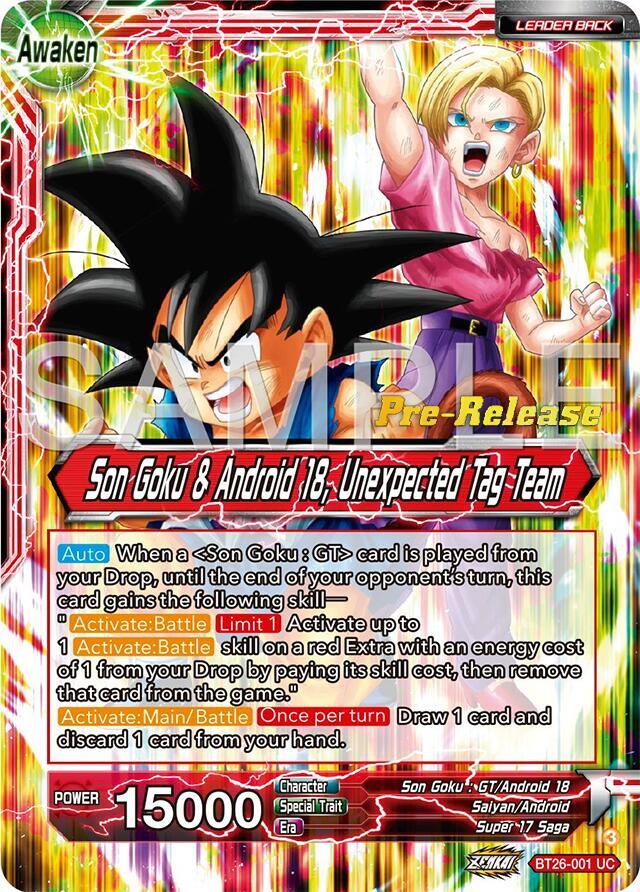 Son Goku Son Goku and Android 18 Unexpected Tag Team Alternate Art BT26-001 carta