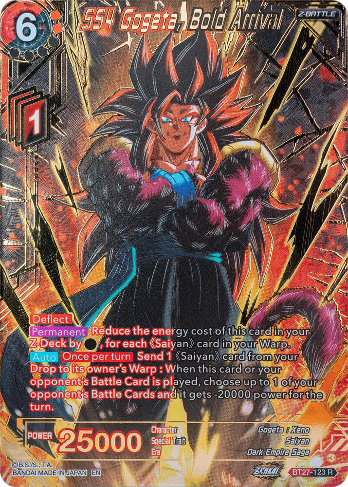 SS4 Gogeta Bold Arrival Gold Stamped BT27-123 carta