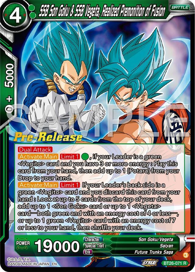 SSB Son Goku and SSB Vegeta Realized Premonition of Fusion BT26-071 card