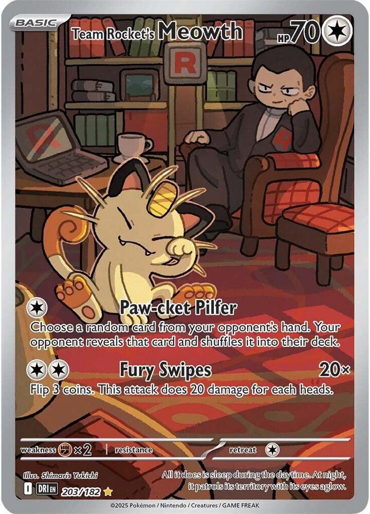 Team Rocket's Meowth 203/182 card