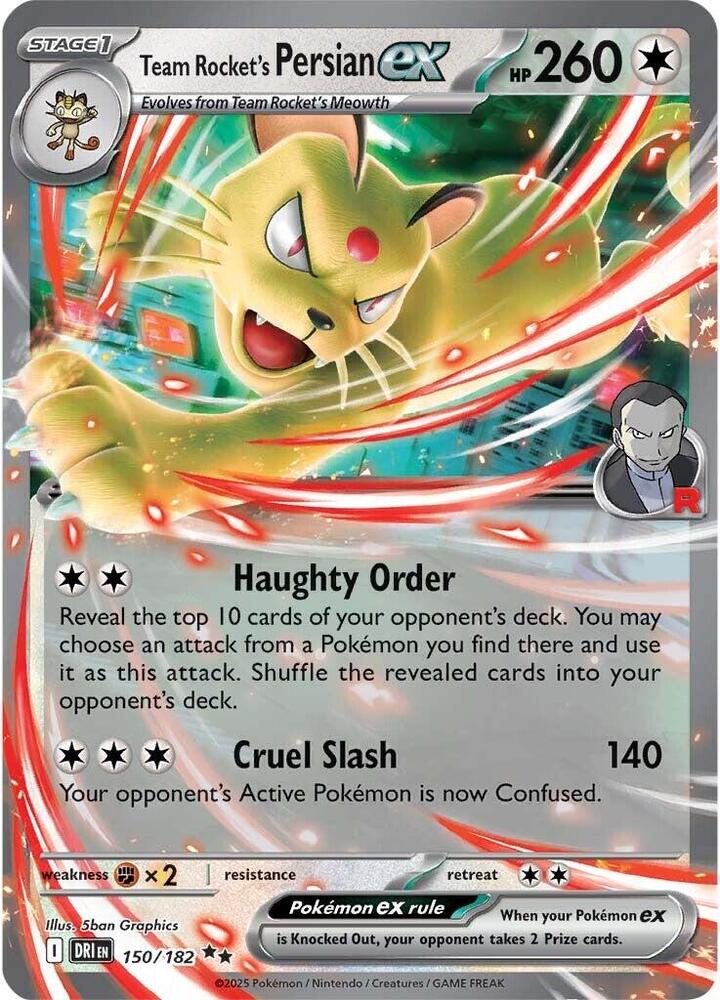 Team Rocket's Persian ex 150/182 card