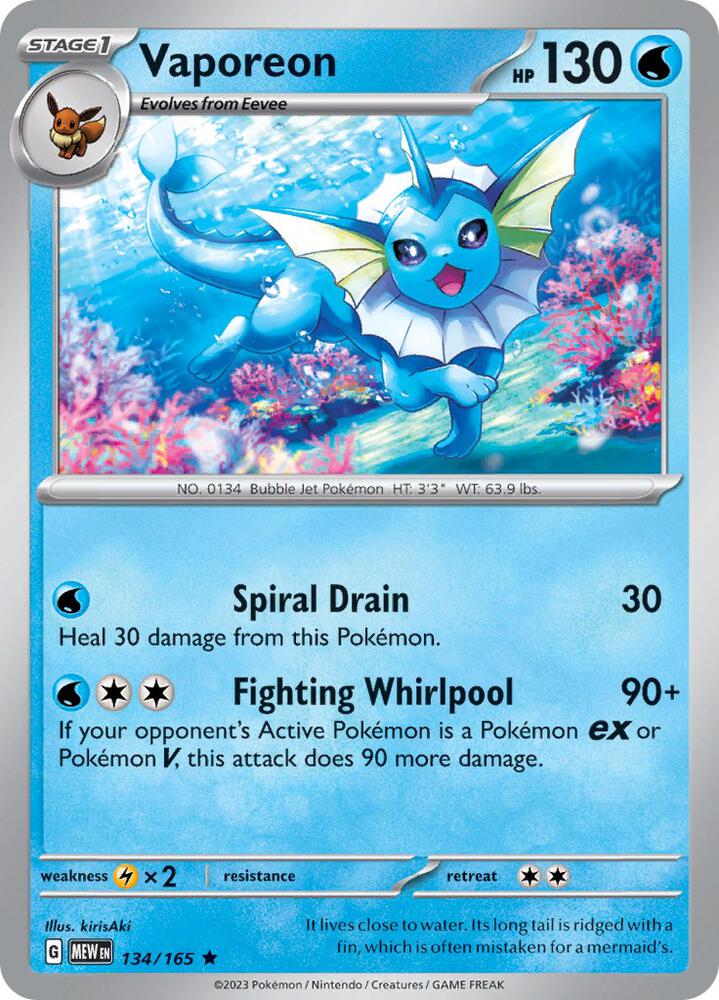 Vaporeon 134/165 carta